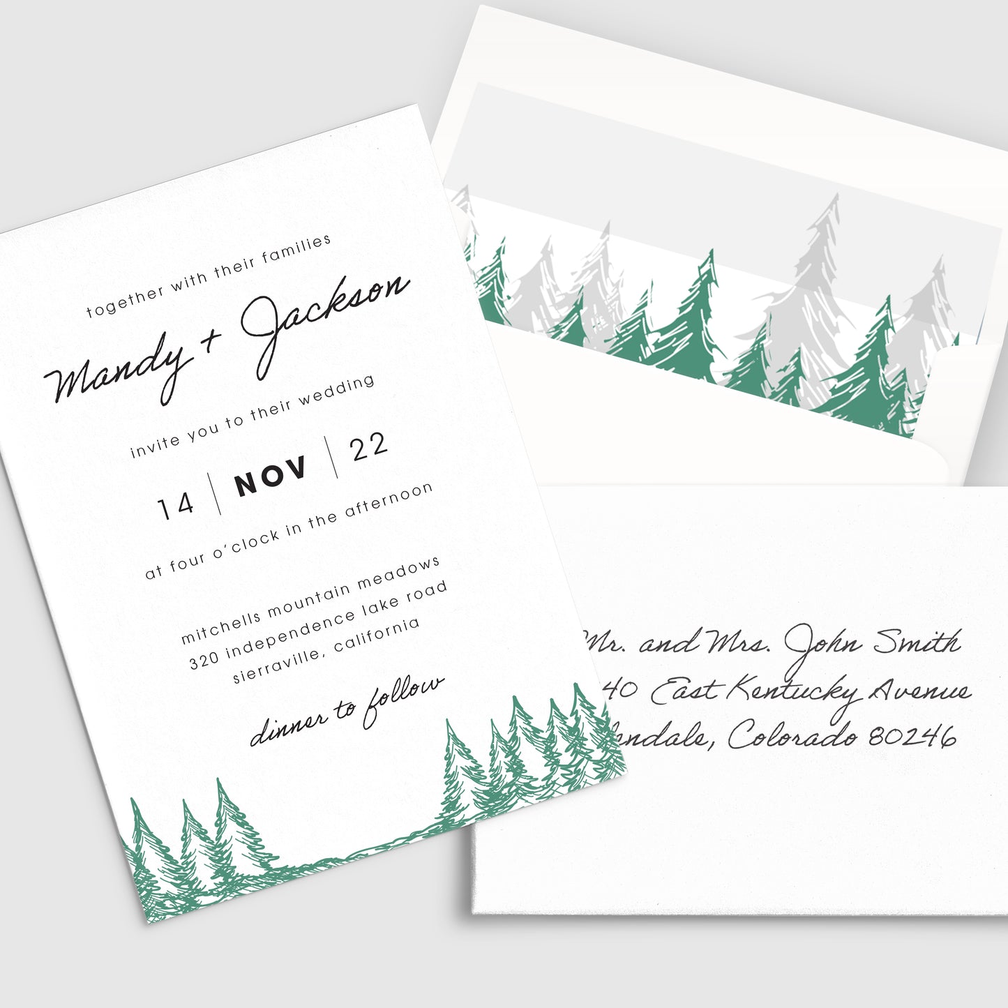 Faire-part de mariage en forêt moderne