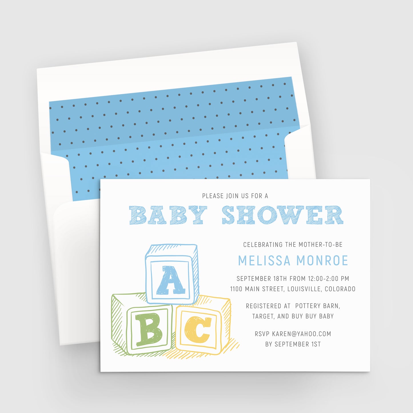 Invitation au baby shower de blocs de bébé
