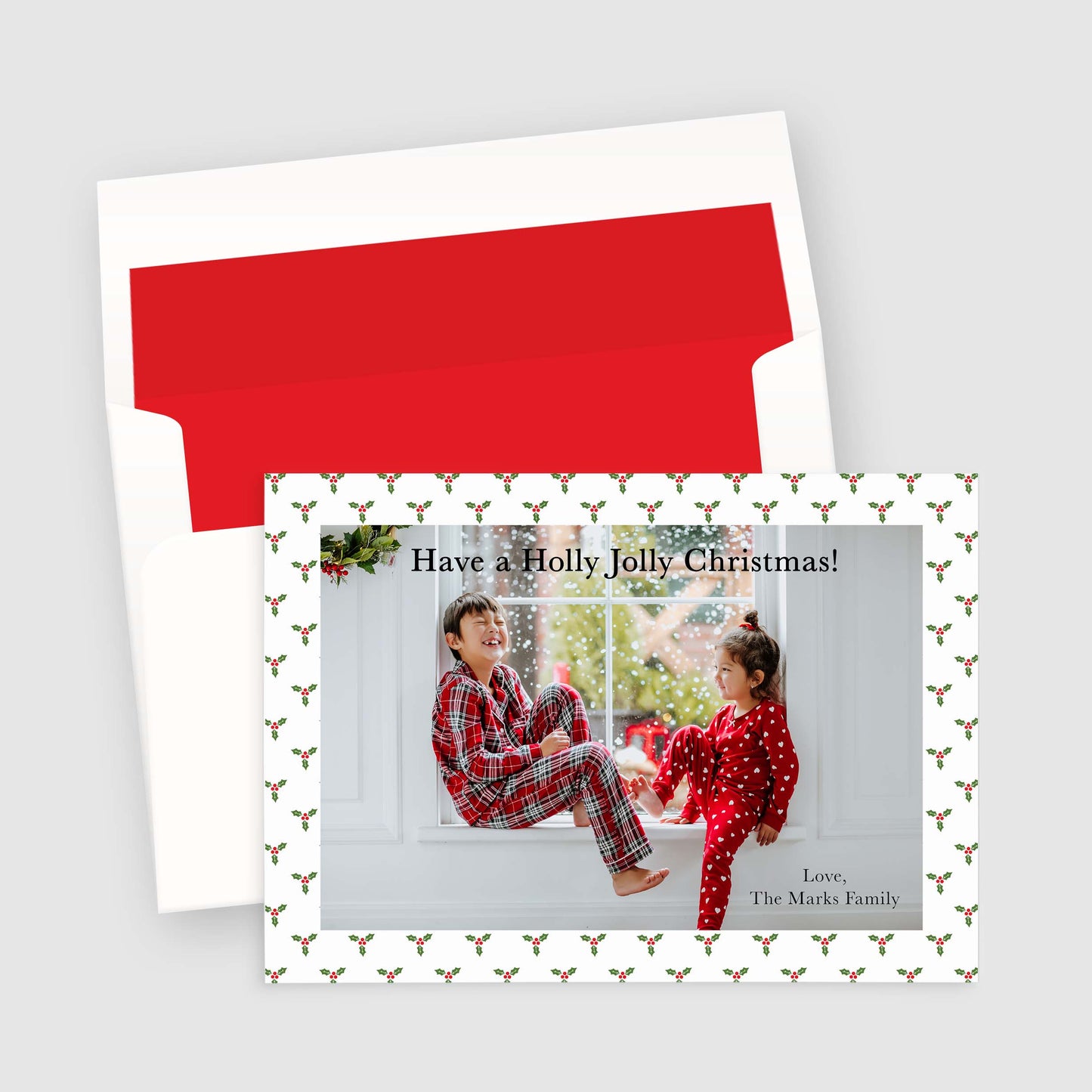 Holly Berry Patterned Holiday Photo Card
