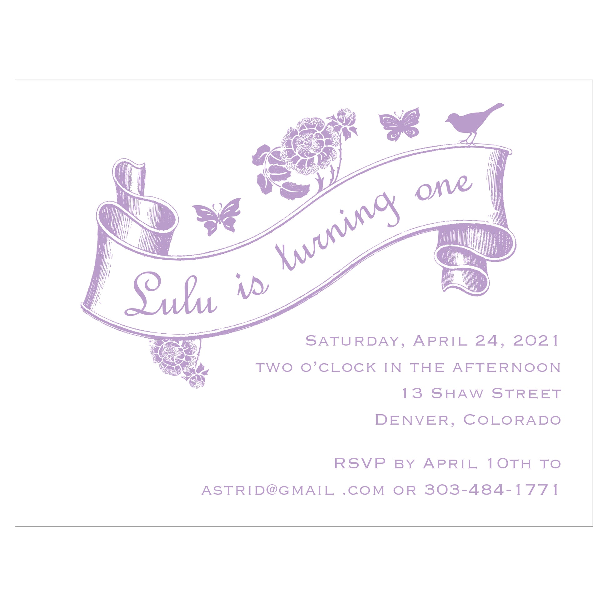 Butterfly & Bird Banner Girl Birthday Party Invitation - Idea Chíc