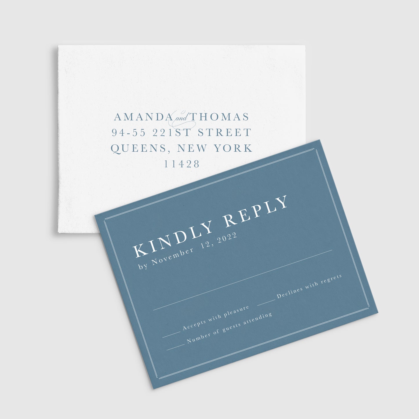 Invitación de boda azul formal