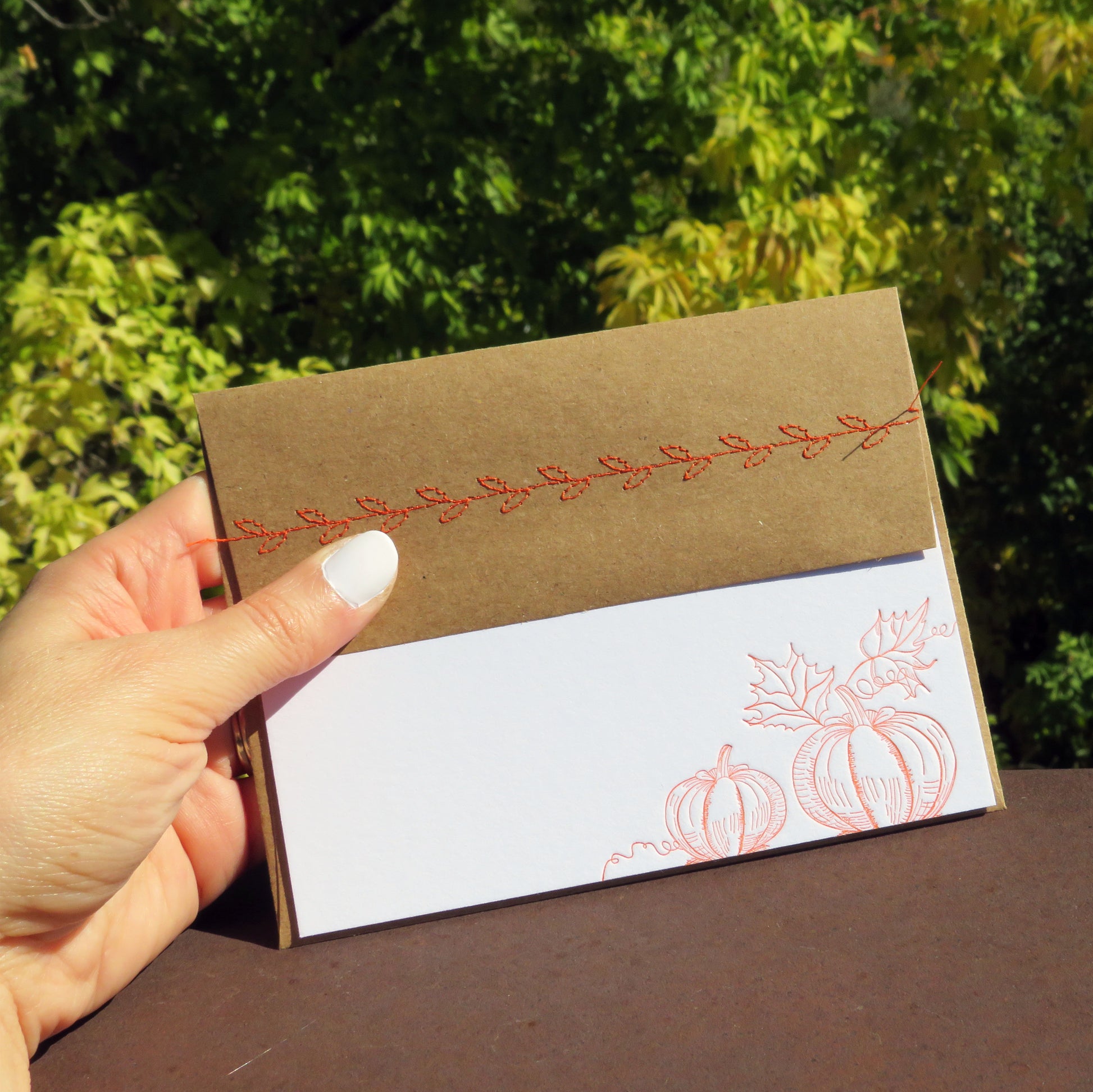 Orange Pumpkin Letterpress Card with Sewn Envelope - Idea Chíc