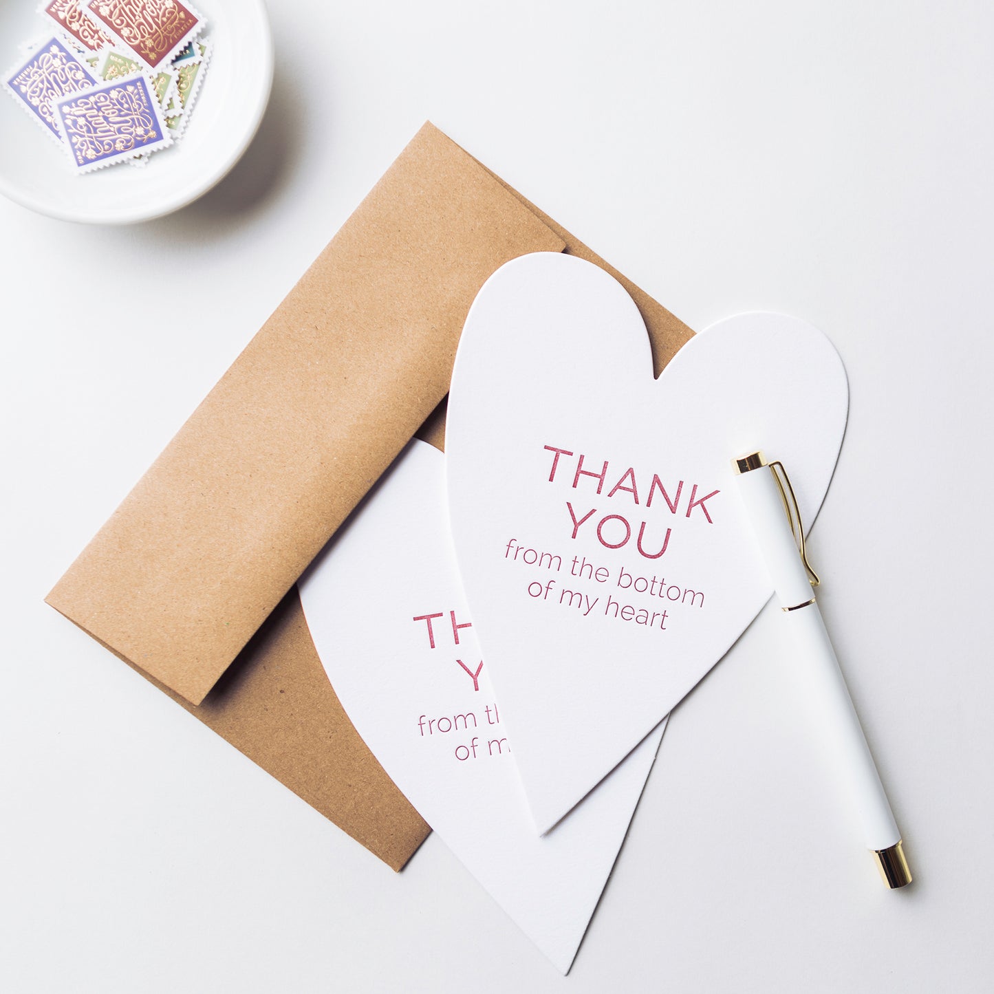 Thank You Heart Shaped Letterpress Greeting Card