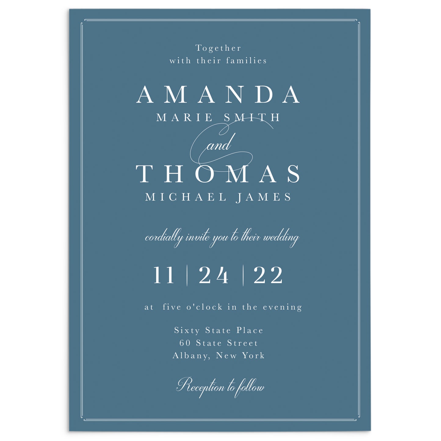 Invitación de boda azul formal