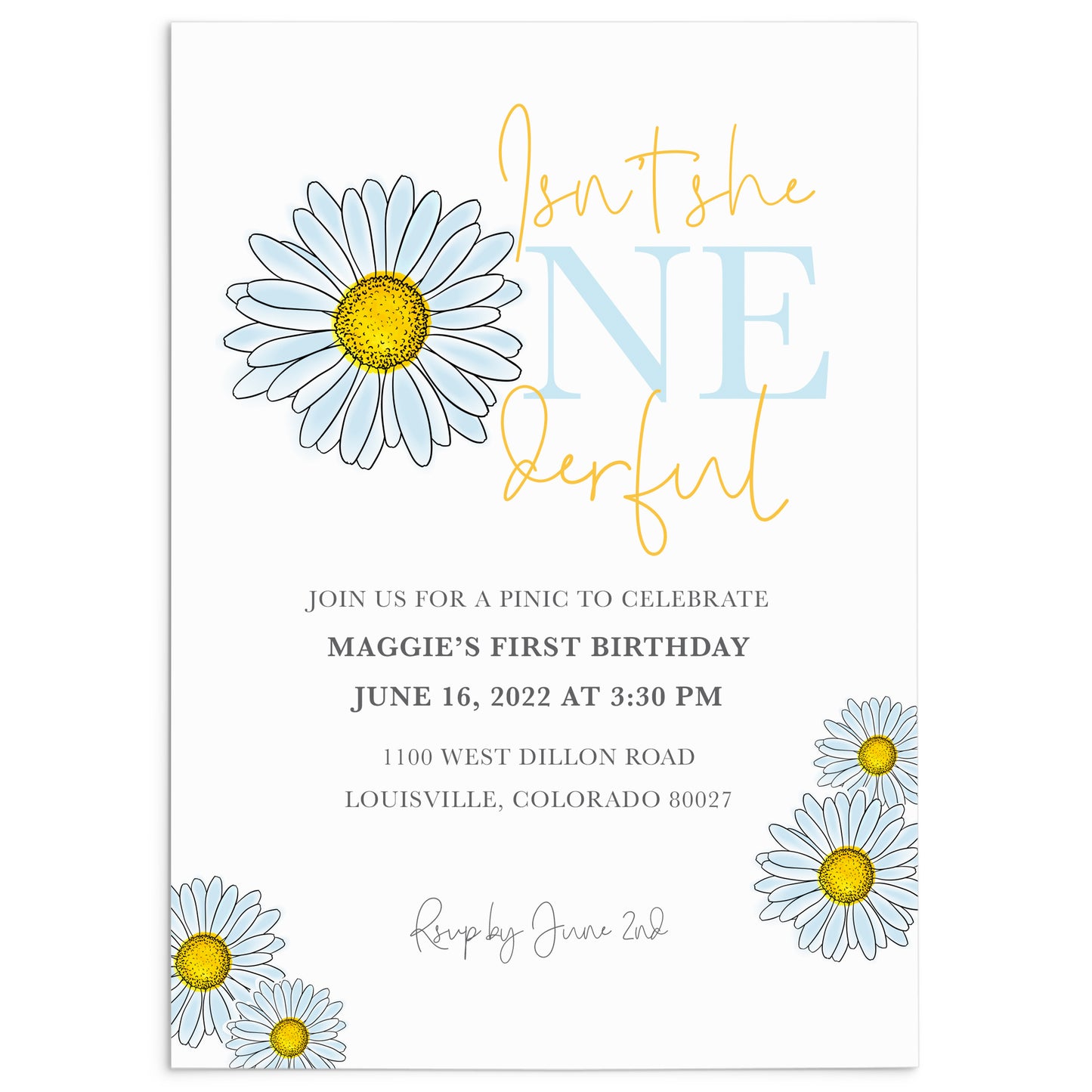 ONEderful Daisies Birthday Party Invitation