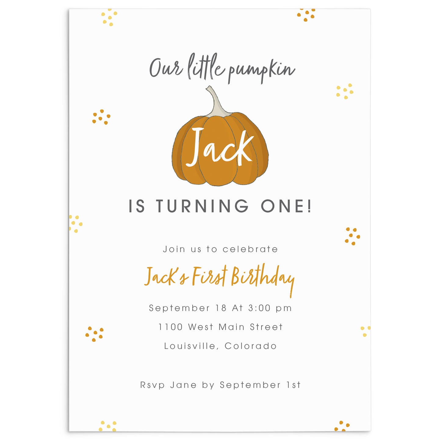 Notre petite invitation à la fête d'anniversaire de citrouille