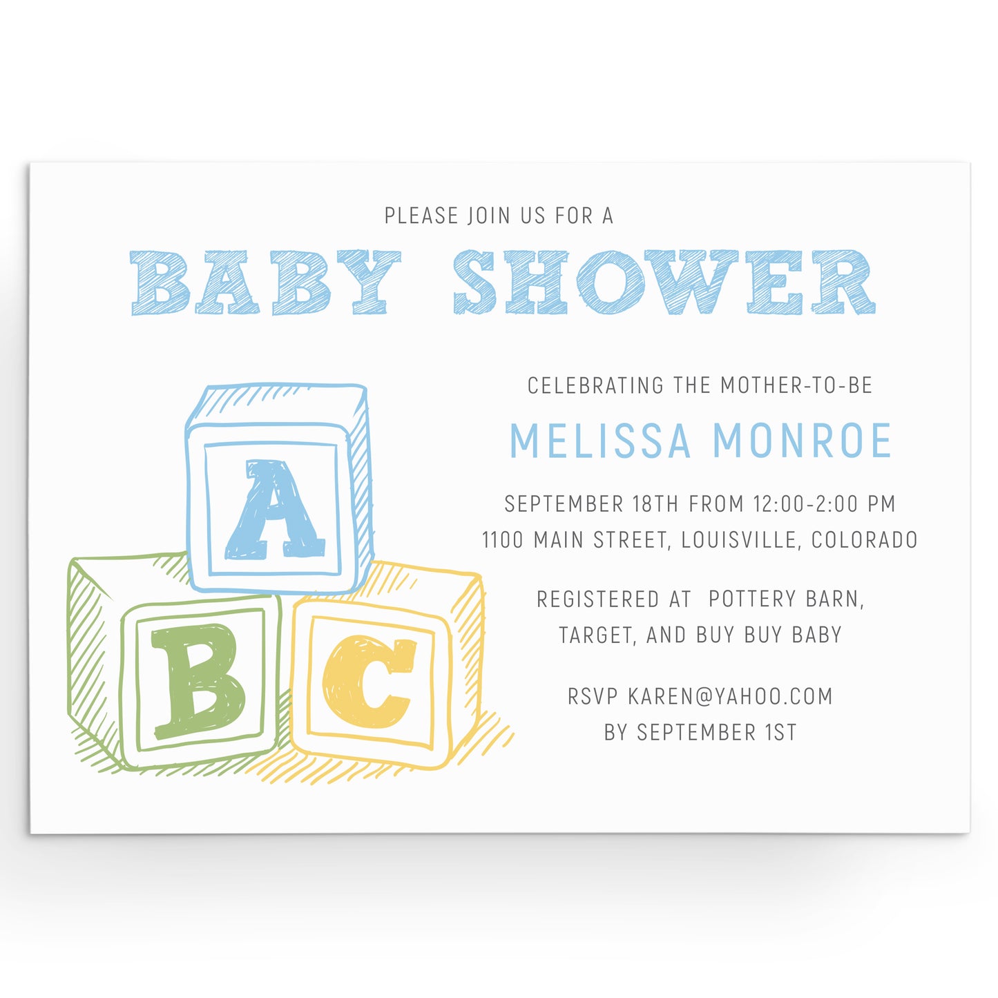 Baby Blocks Baby Shower Invitation