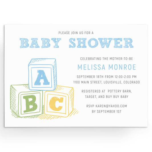 Baby Blocks Baby Shower Invitation