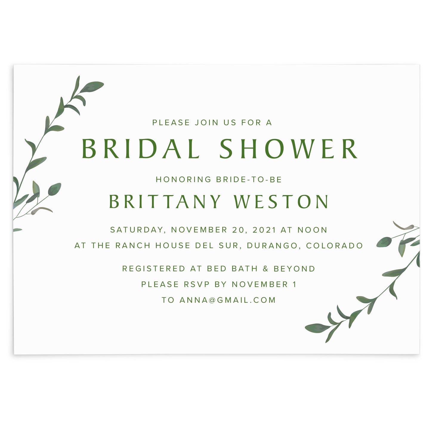 Greenery Bridal Shower Invitation