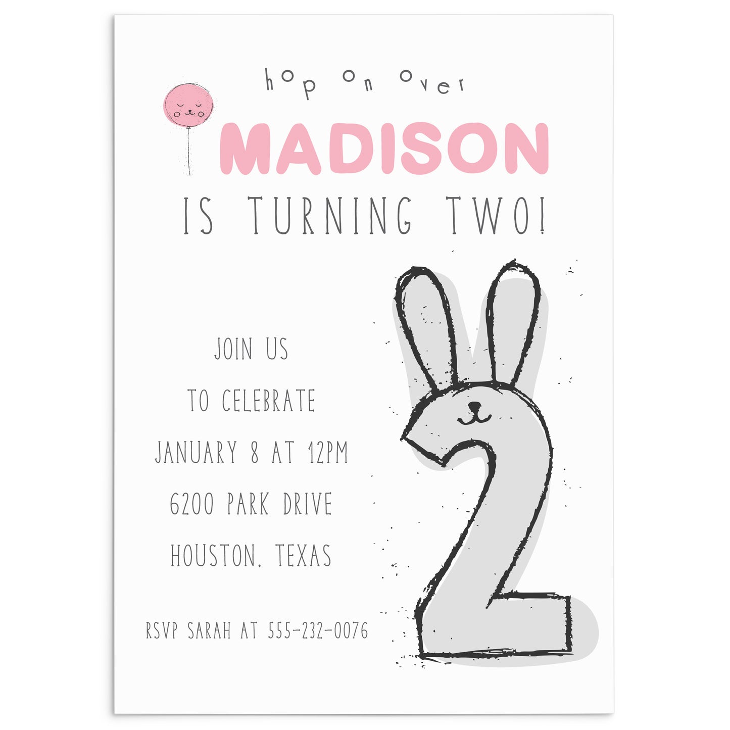 Hop On Over 2nd Birthday Invitation