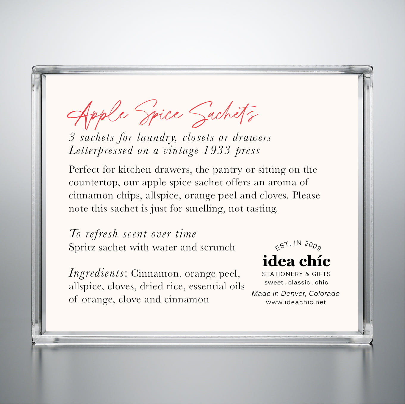 Apple Spice Sachet Printed with Red Apple - 3 Pack for Kitchen, Drawers and Pantry - Idea Chíc