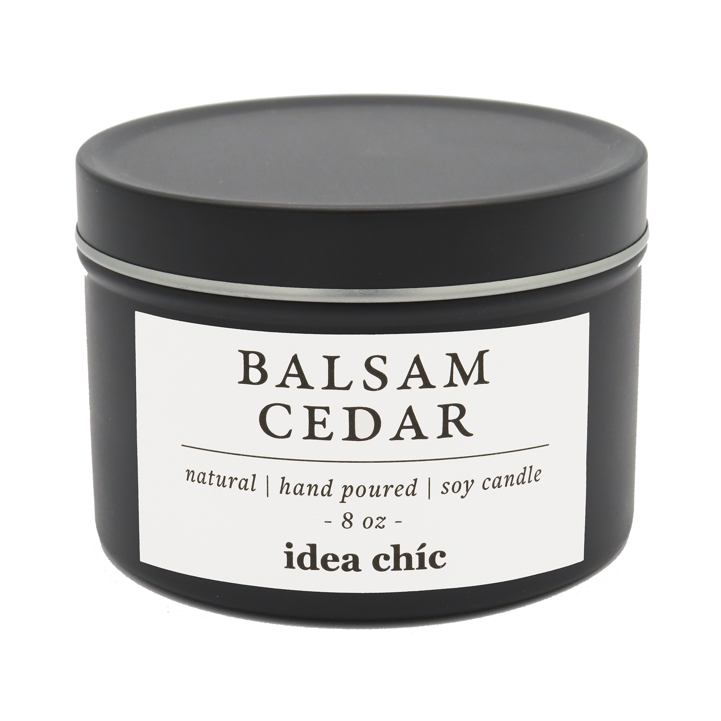 8 oz. Balsam Cedar Candle Black Tin