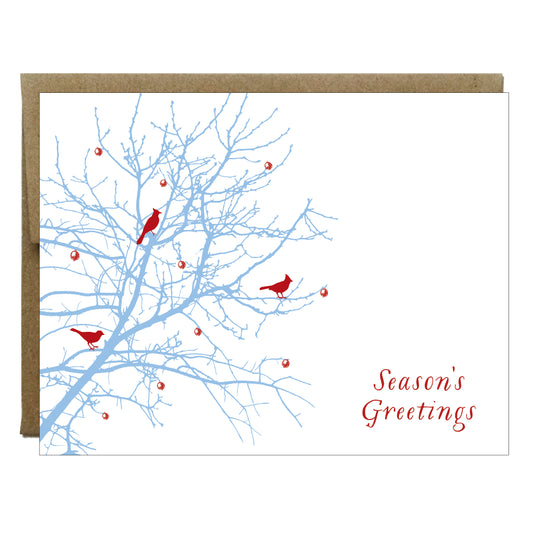 Baies, oiseaux et branches Carte de vœux pour les fêtes