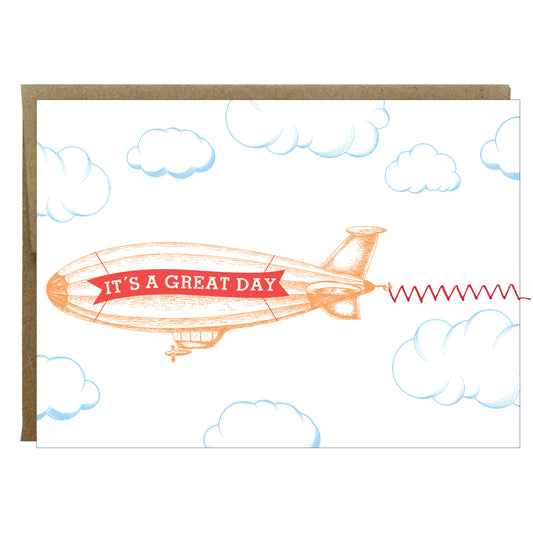 It's A Great Day Greeting Card Blimp Banner with sewn paper - Idea Chíc