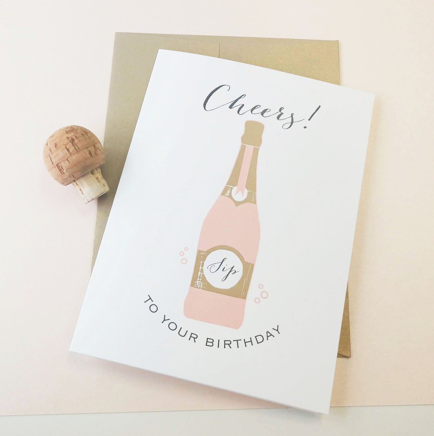 Rose Champagne Bottle Cheers Birthday Card - Idea Chíc