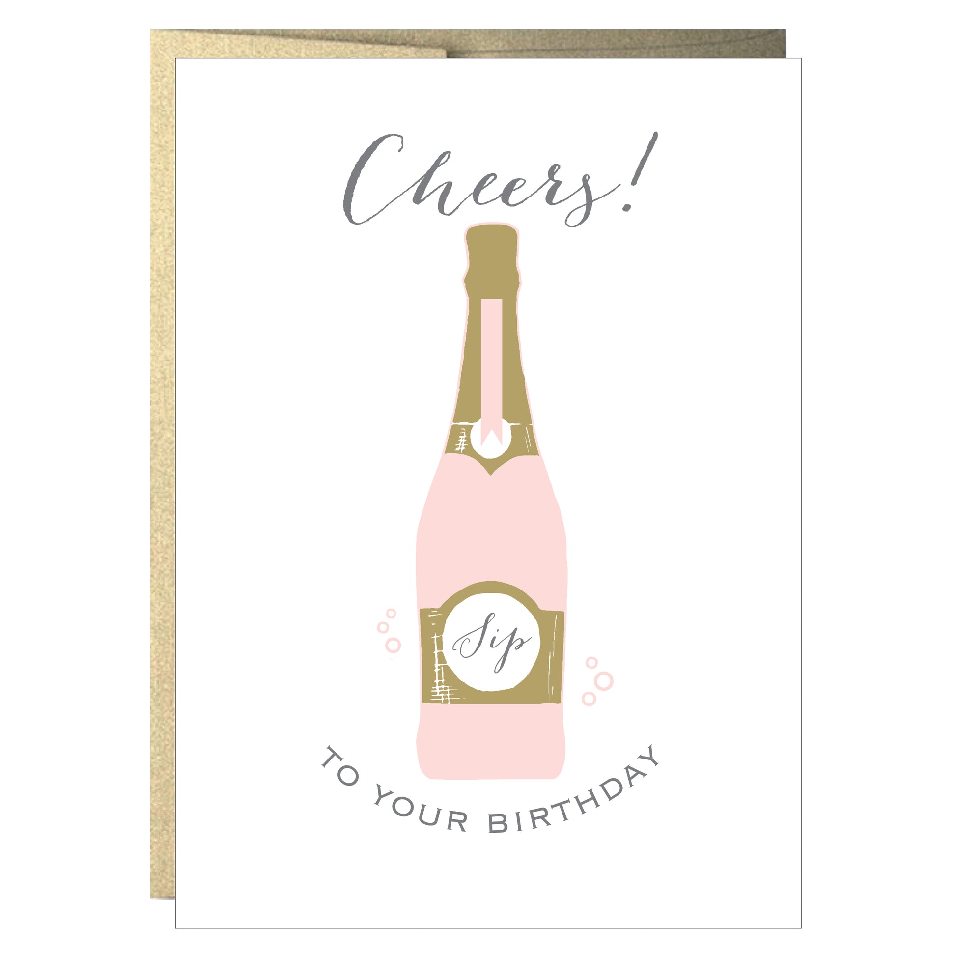 Rose Champagne Bottle Cheers Birthday Card