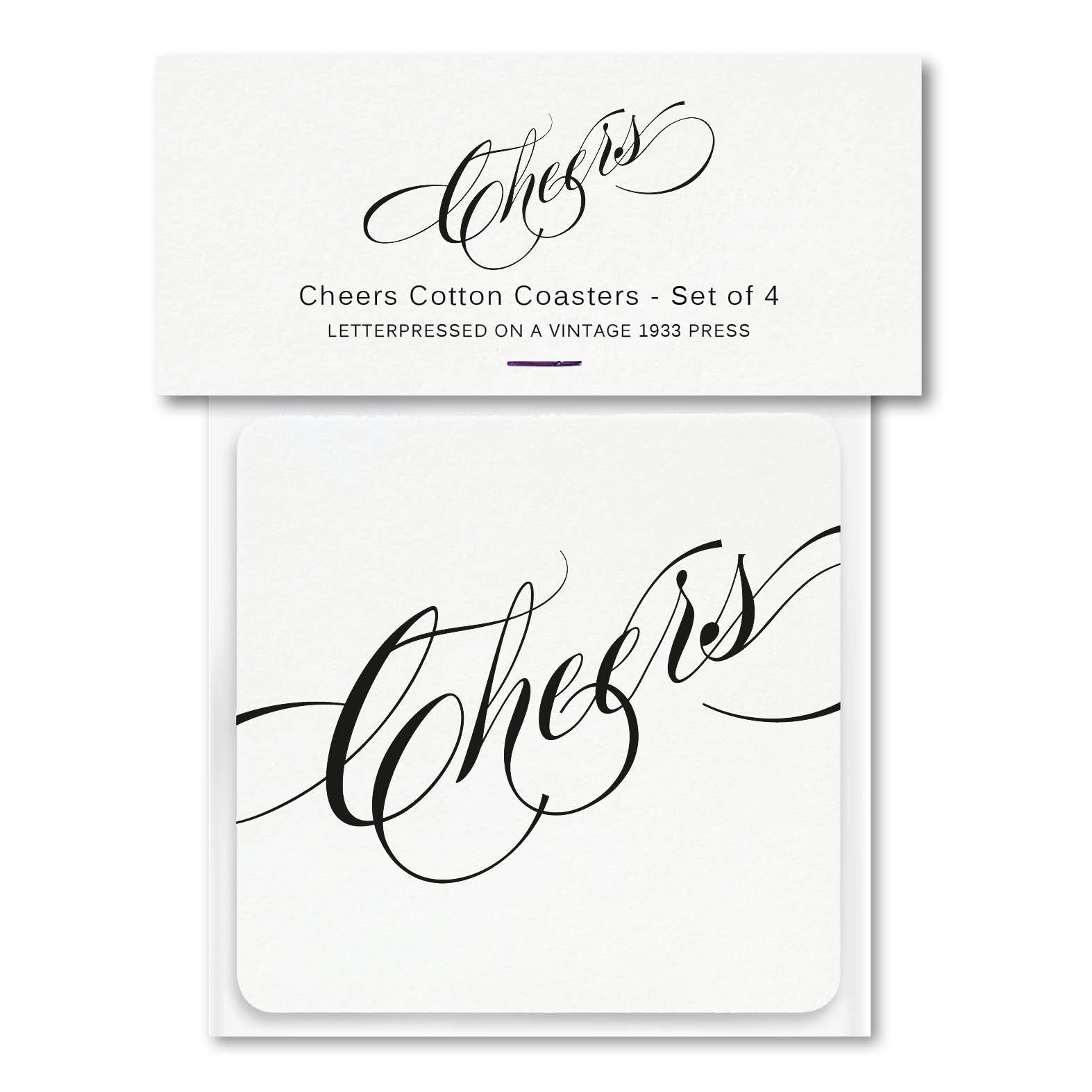 Cheers Letterpress Coasters - Pack of 4 - Idea Chíc