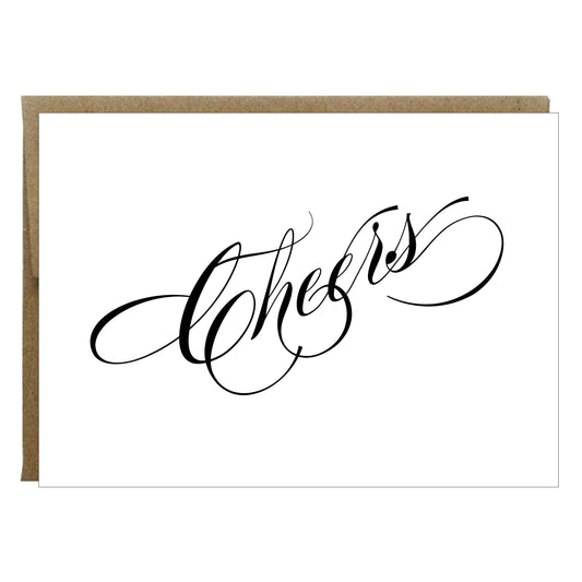 Cheers Letterpress Greeting Card | script black and white - Idea Chíc