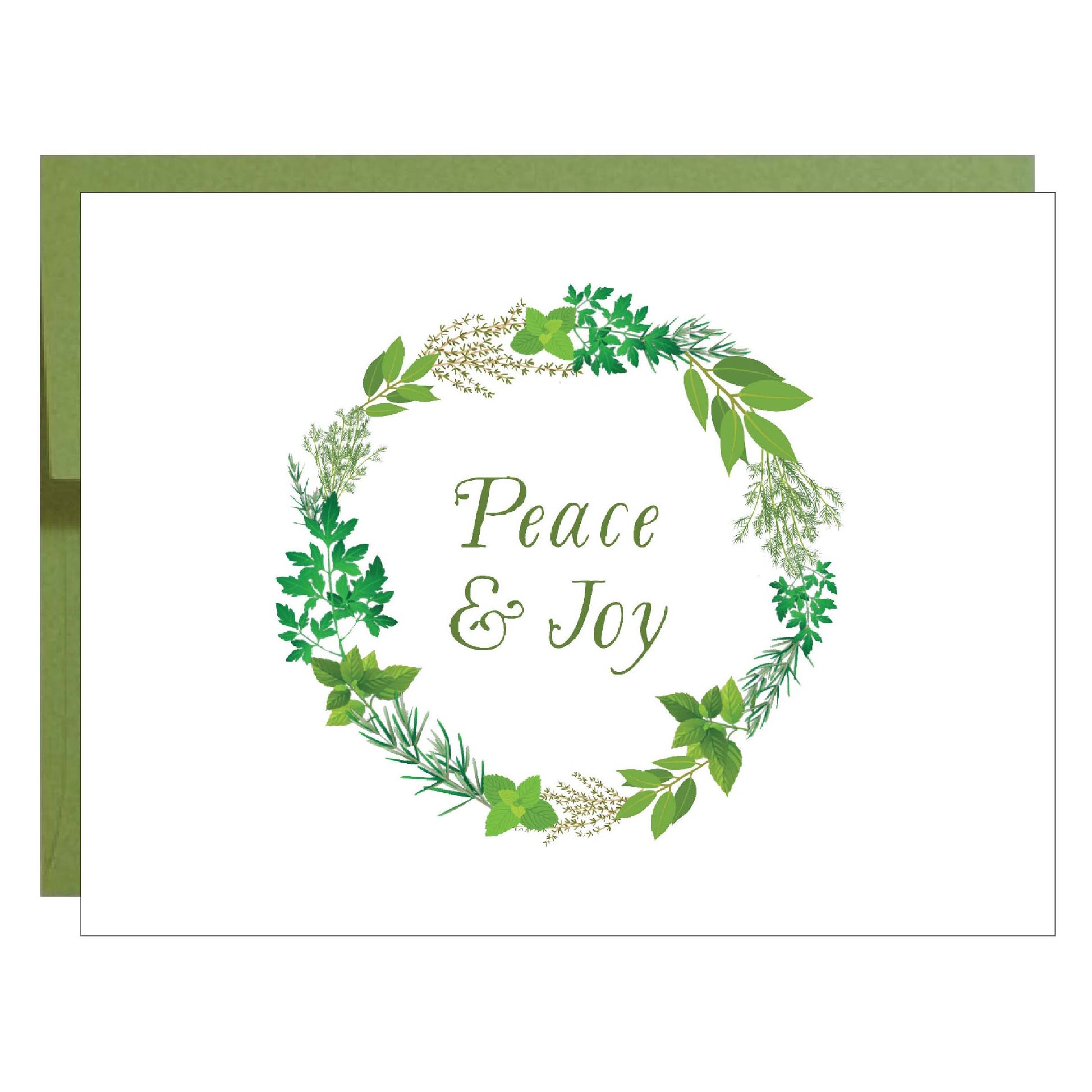 Peace and Joy Herb Wreath Christmas Holiday Greeting Card - Idea Chíc