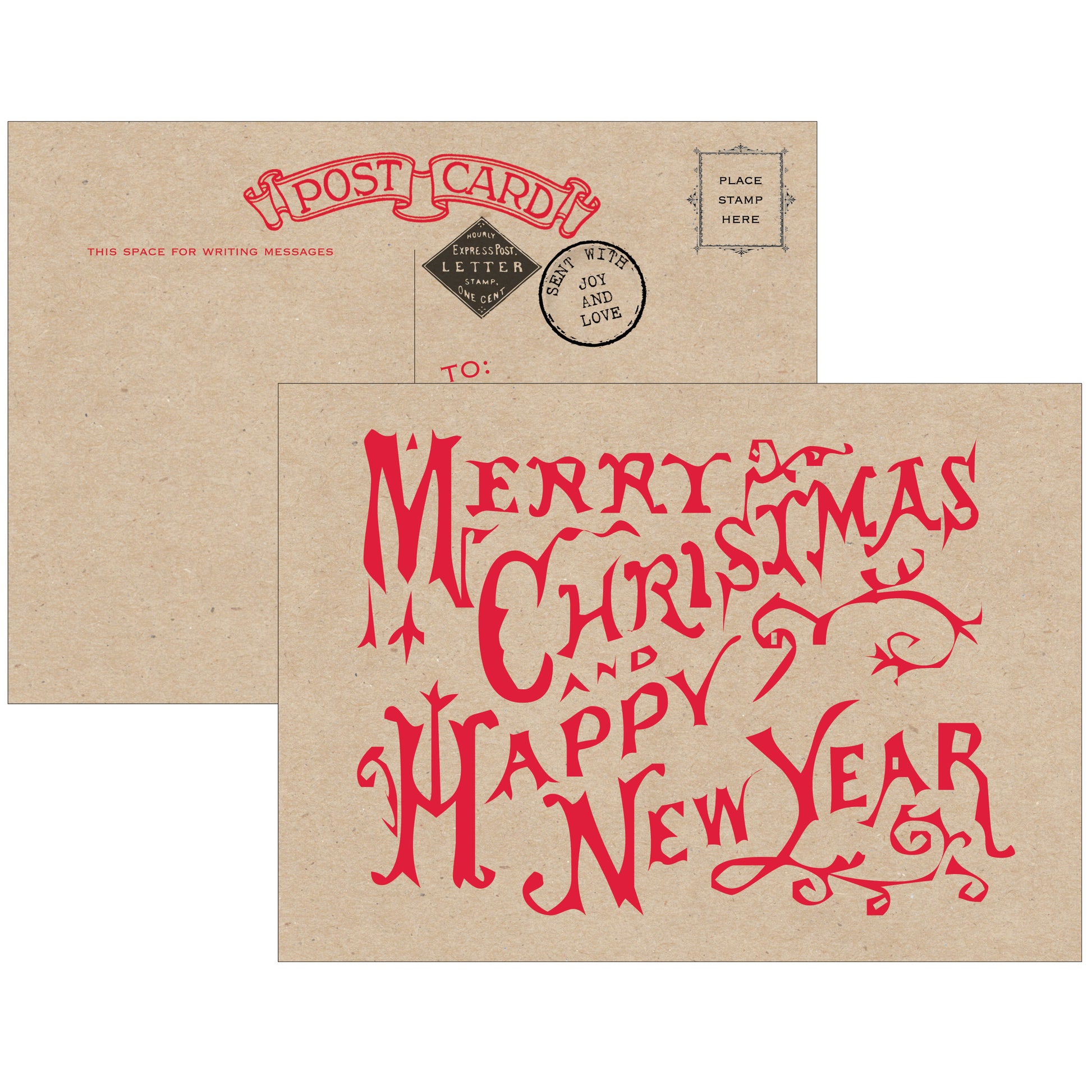 Vintage Style Merry Christmas & Happy New Year Postcards - Pack of