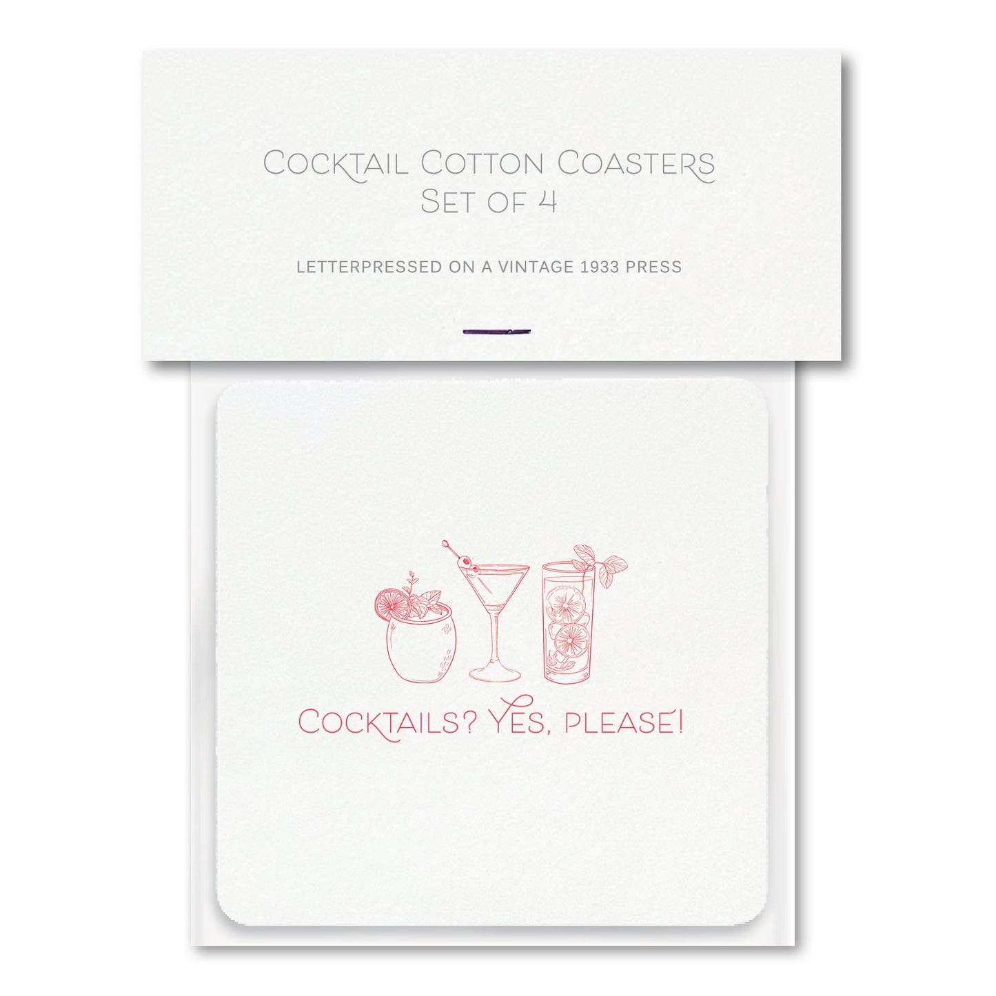 Cocktail Letterpress Coasters - Pack of 4