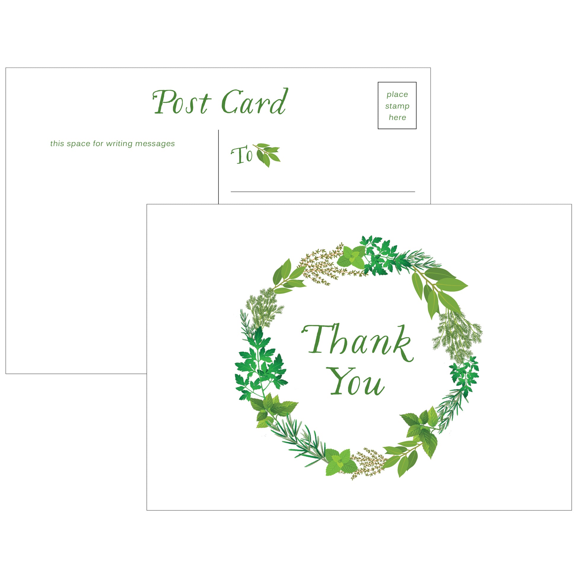 Herb Garden Wreath Thank You Postcards - Set of 10 - Idea Chíc