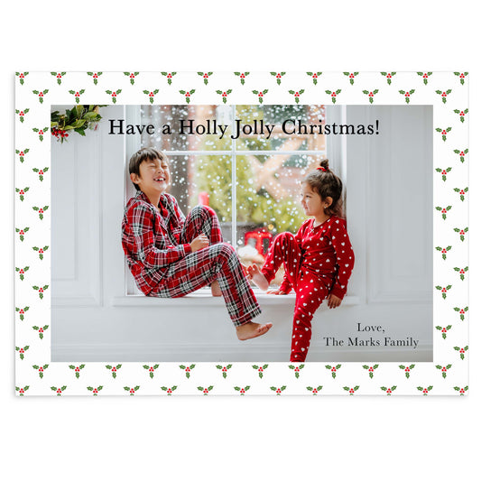 Holly Berry Patterned Holiday Photo Card