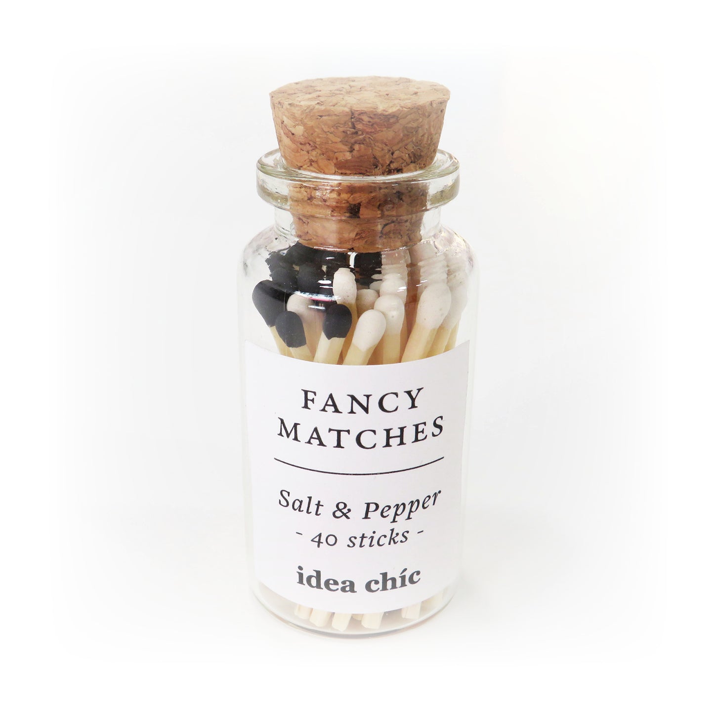 Black and White Matches in Glass Bottle with Striker