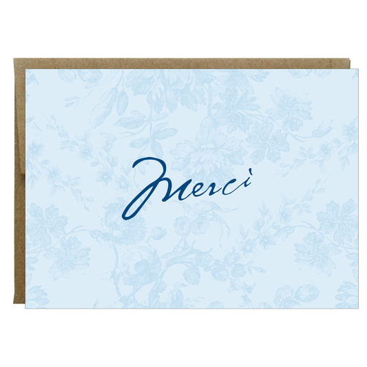 Merci Vintage French Flower Thank you Card in Blue - Idea Chíc