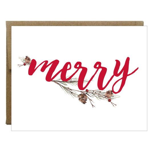Merry Pinecone Branch Christmas Cards - 8 pack - Idea Chíc