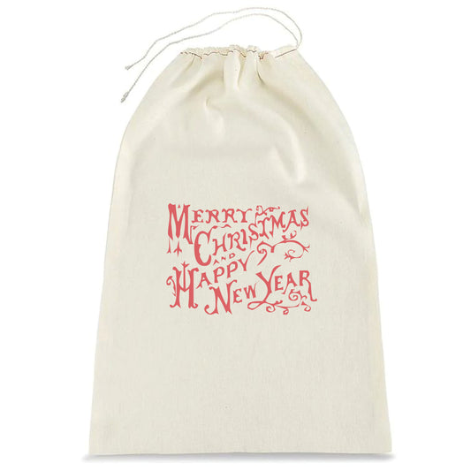 Merry Christmas and Happy New Year Muslin Cloth Gift Bag