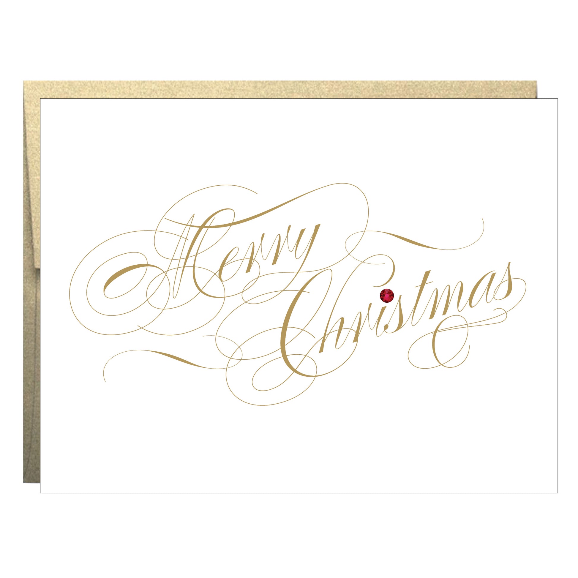 Merry Christmas Letterpress with Rhinestone Greeting Card - Idea Chíc