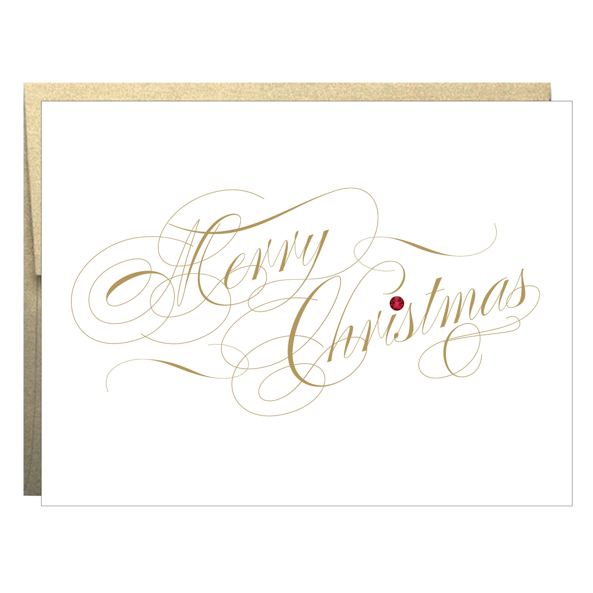 Merry Christmas Letterpress with Rhinestone Greeting Card - Idea Chíc