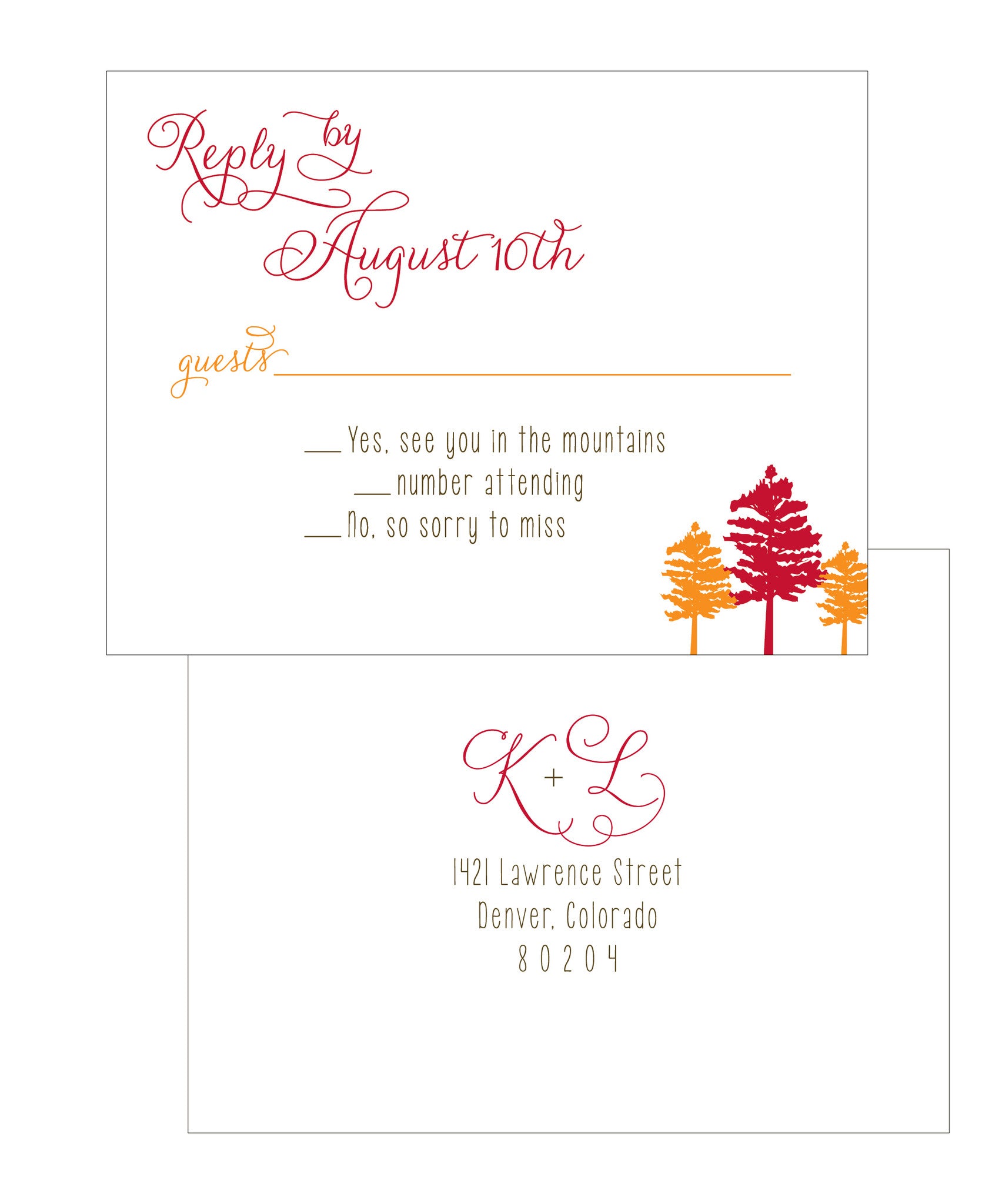 Mountain Alpine Trees and Aspen Leaves Wedding Invitation Collection - Idea Chíc