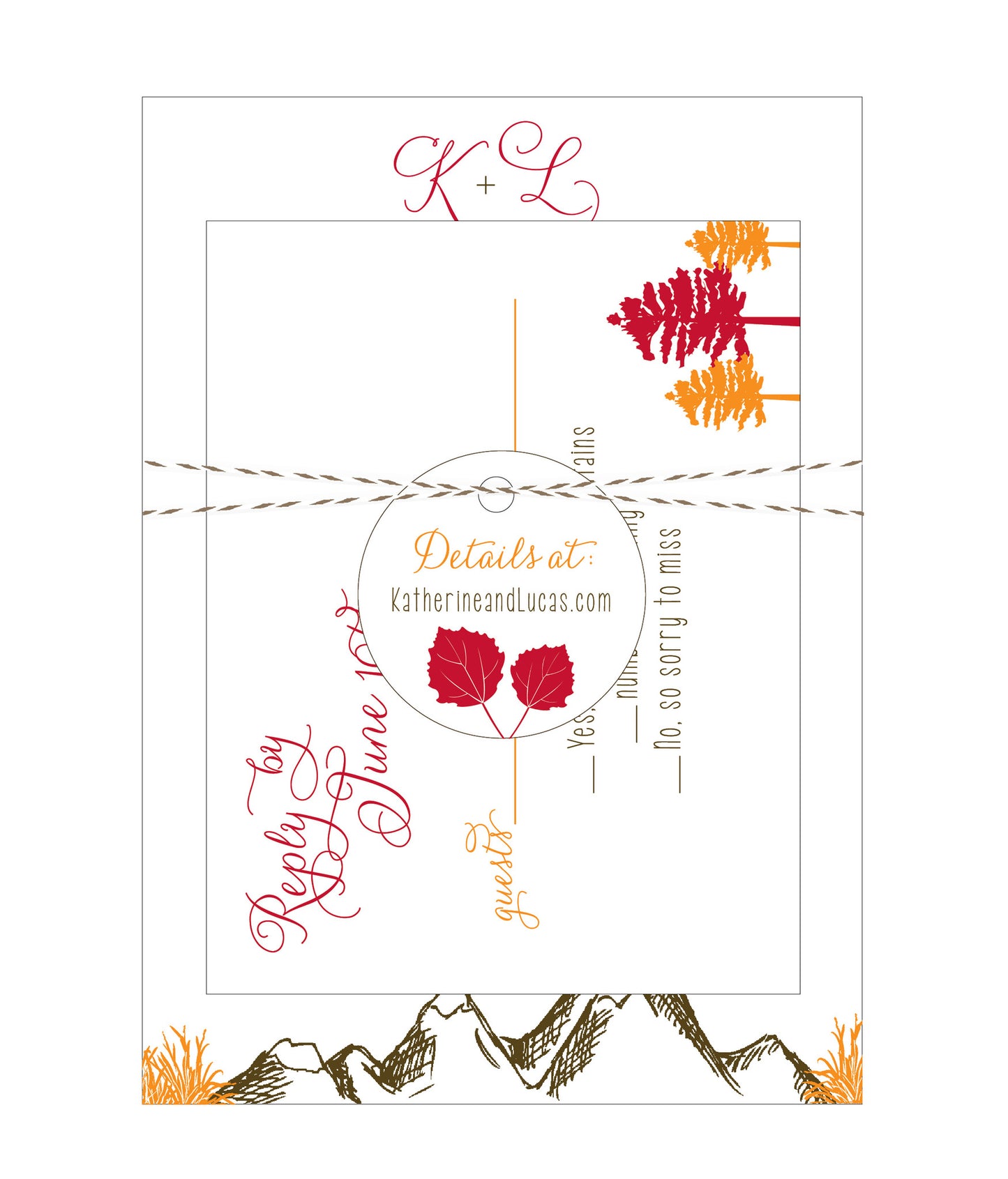 Mountain Alpine Trees and Aspen Leaves Wedding Invitation Collection - Idea Chíc