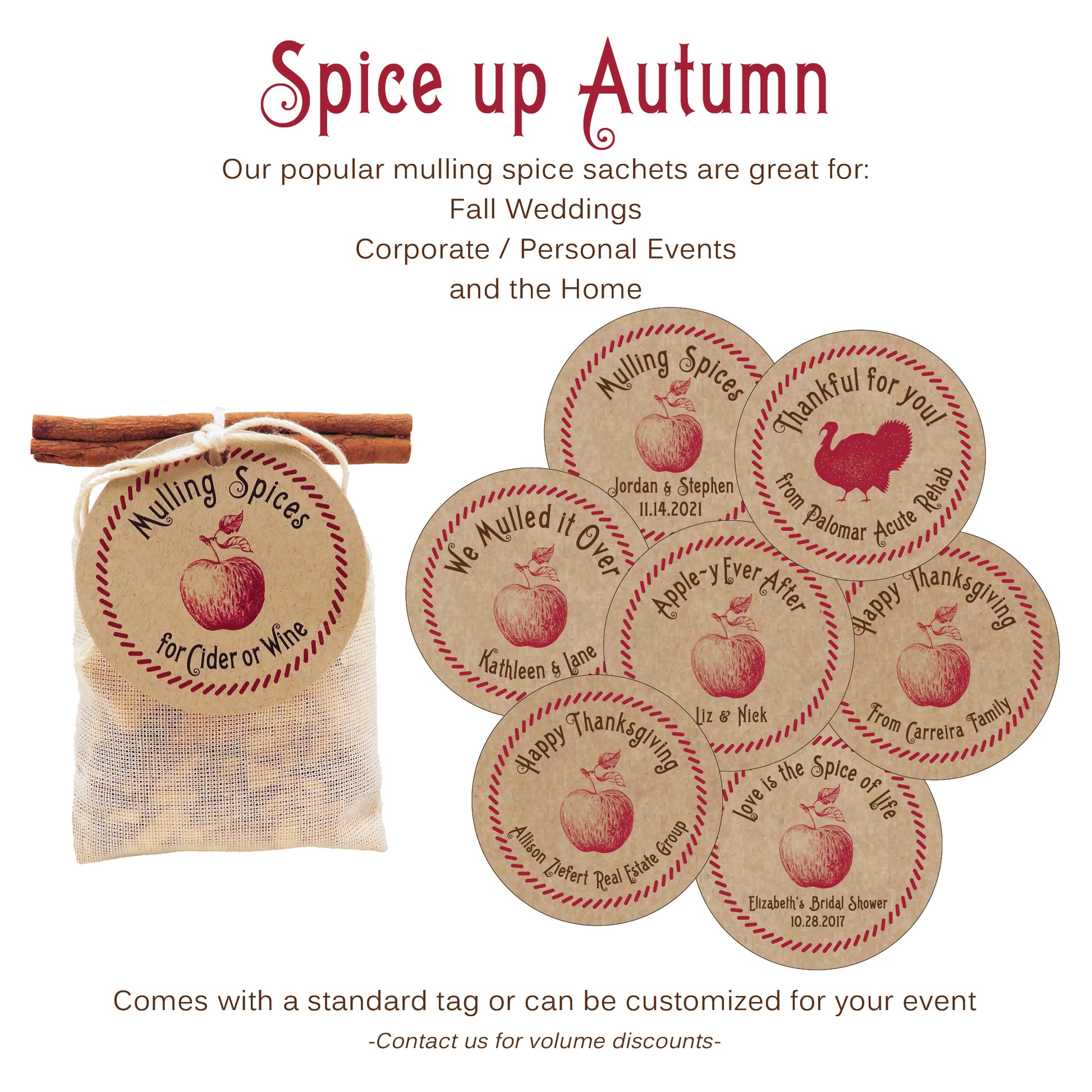 Mulling Spices Sachet - Holiday Gift For Home, Fall or Winter Wedding Favor - Idea Chíc