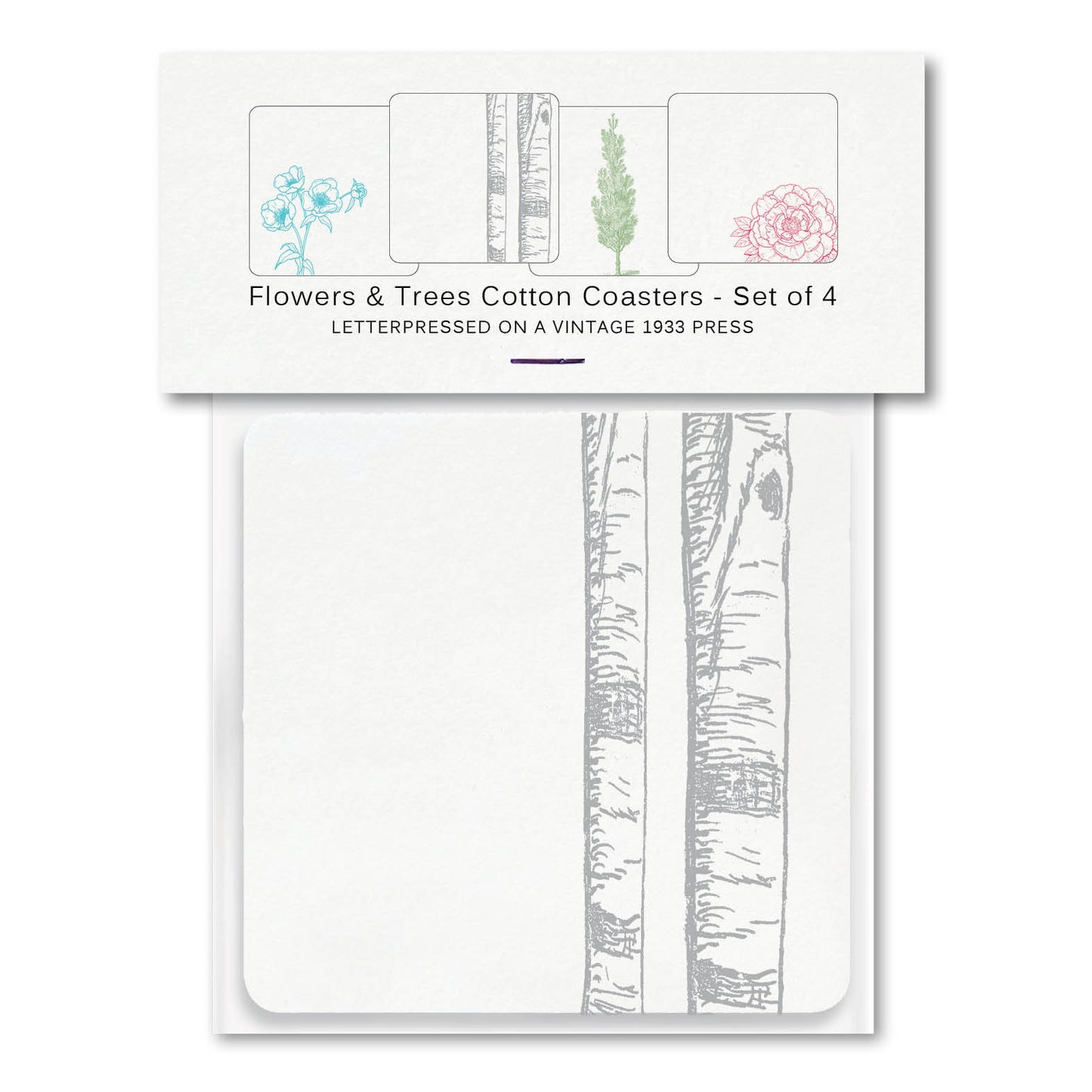 Flowers and Trees Letterpress Coasters - Pack of 4 - Idea Chíc