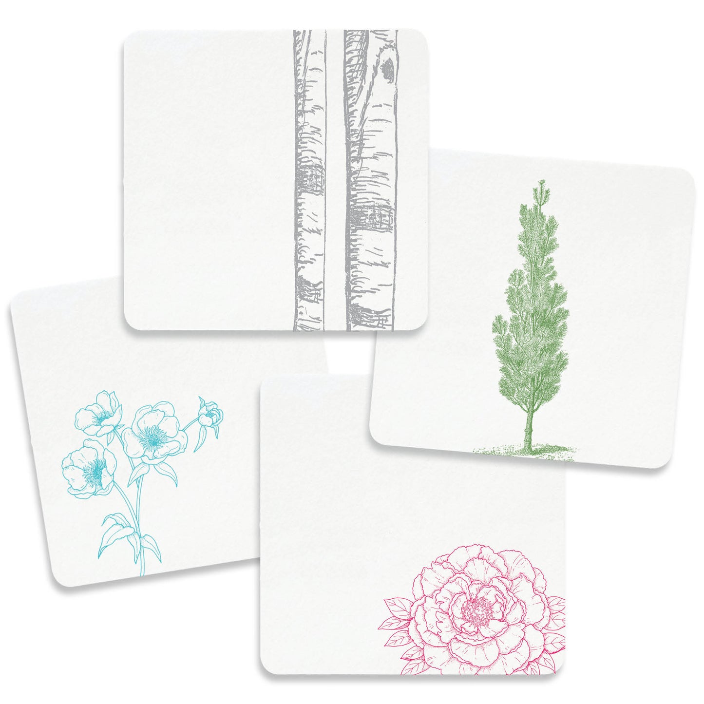 Flowers and Trees Letterpress Coasters - Pack of 4 - Idea Chíc