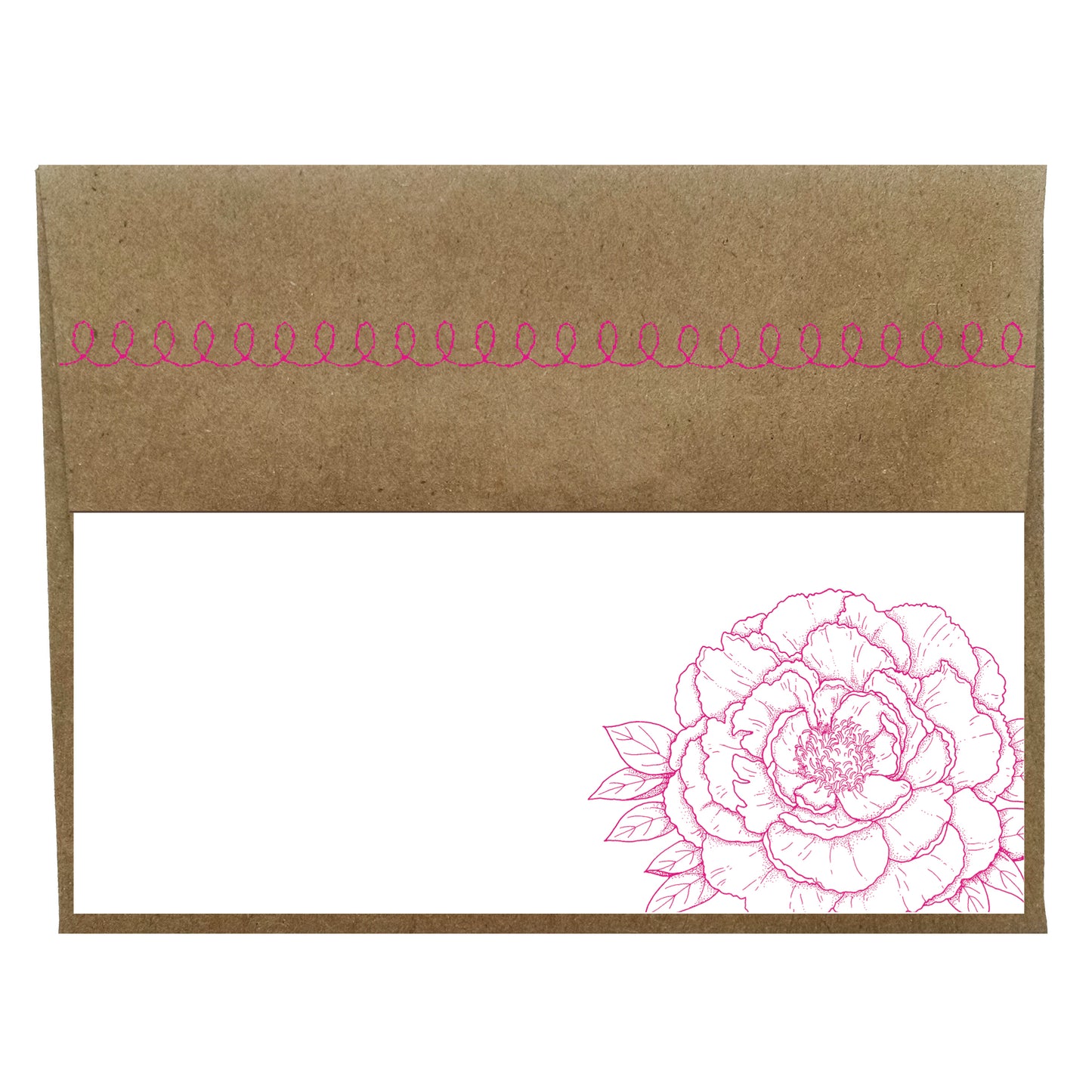 Peony Letterpress Stationery with Sewn Envelopes - 5 pack