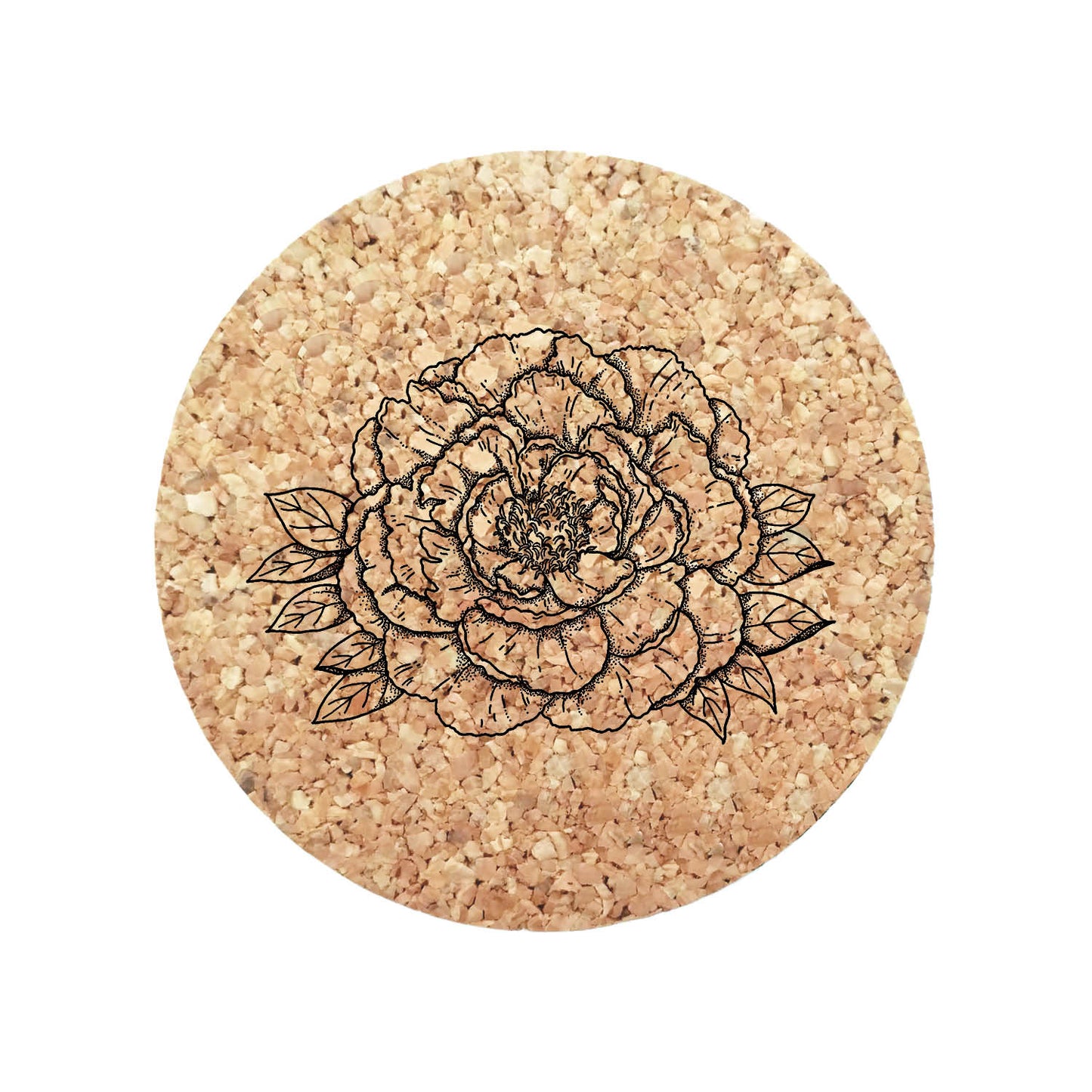 Peony Flower Cork Coasters - Pack of 4