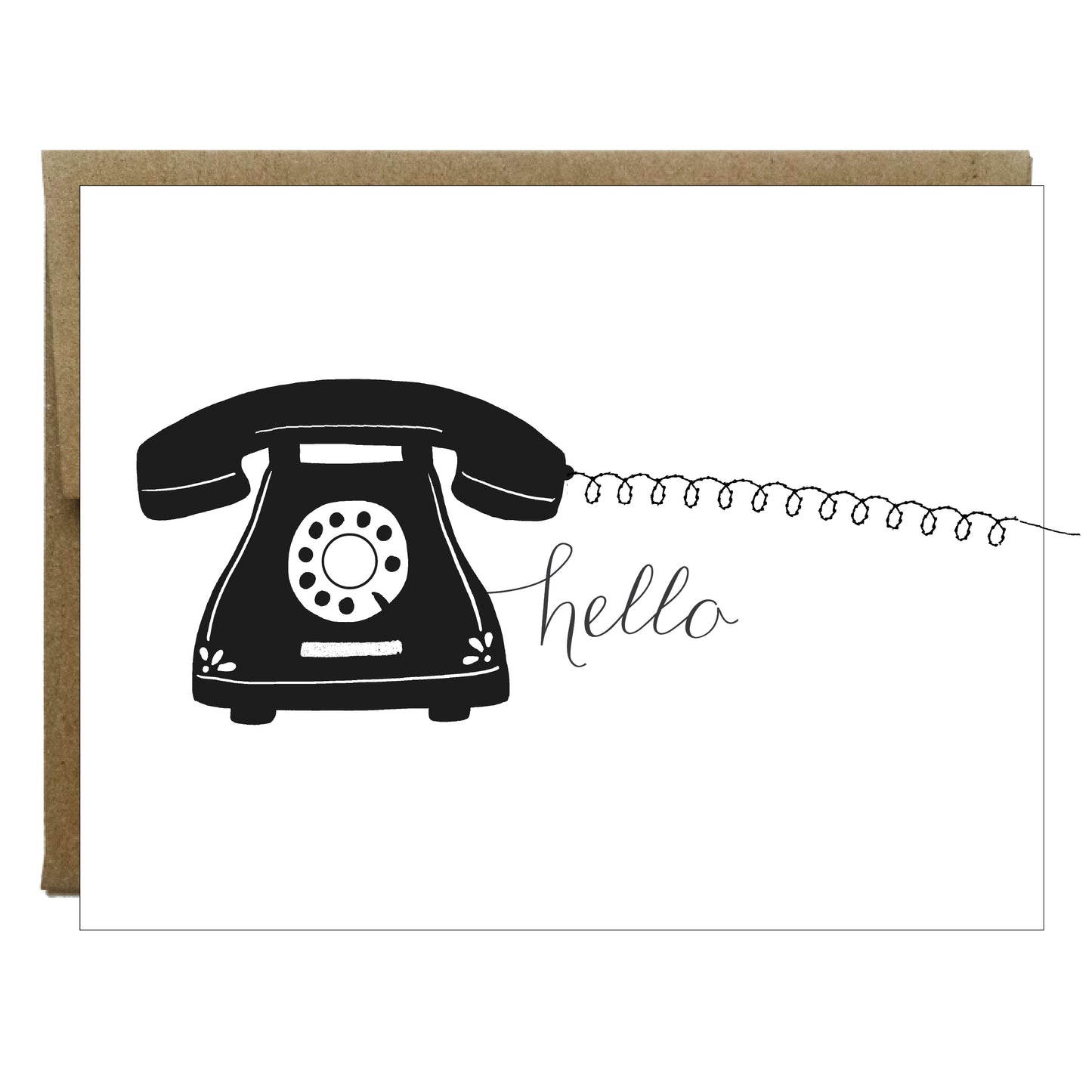 Hello Telephone Card with Sewn Paper | Black
