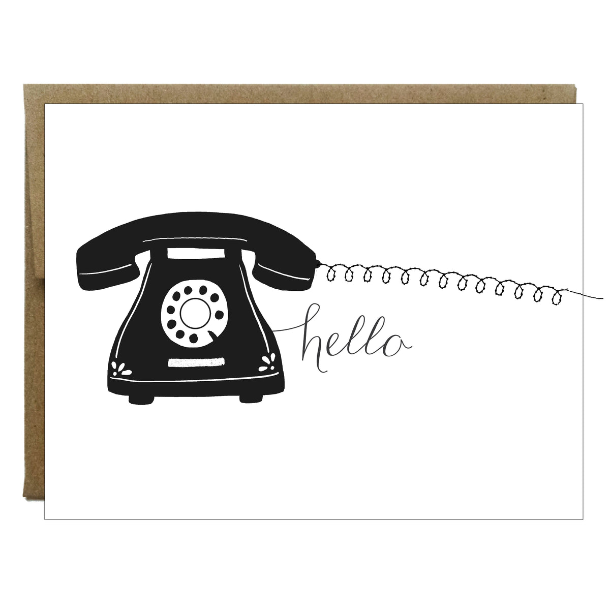 Hello Telephone Card with Sewn Paper | Black – Idea Chíc