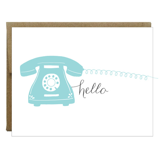 Hello Telephone Card with Sewn Paper | Blue