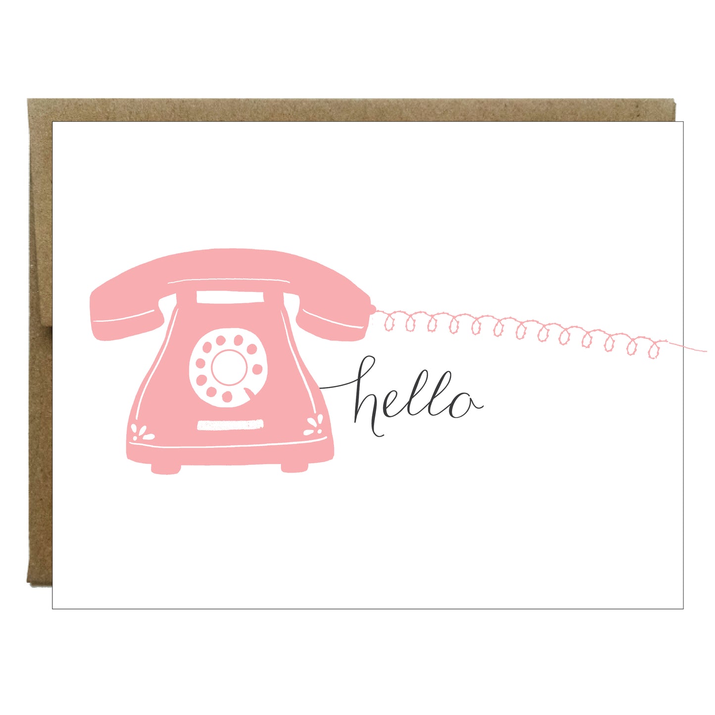 Hello Telephone Card with Sewn Paper | Pink