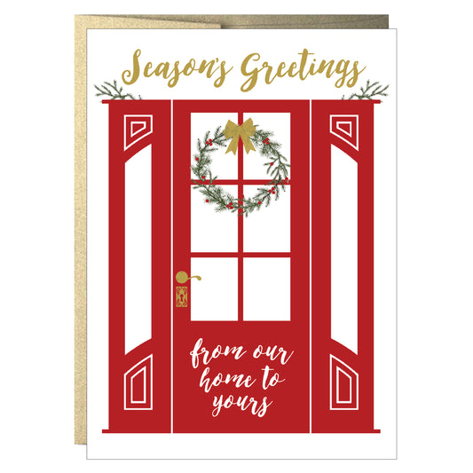 Wreath on Red Door Seasons Greetings Card - 8 pack - Idea Chíc