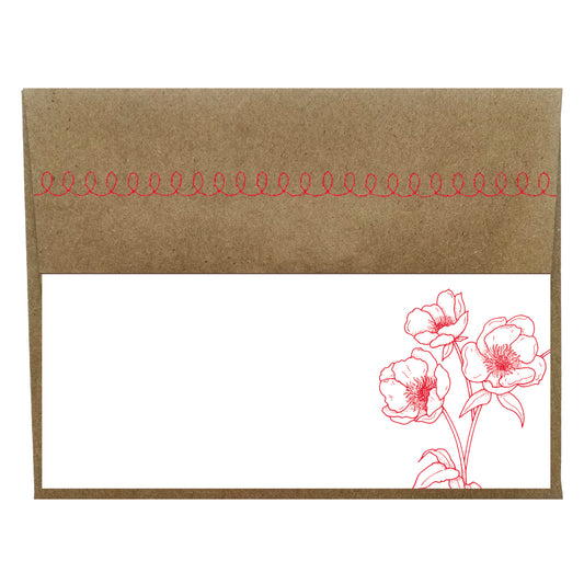 Red Flower Letterpress Card with Sewn Envelopes - 5 Pack