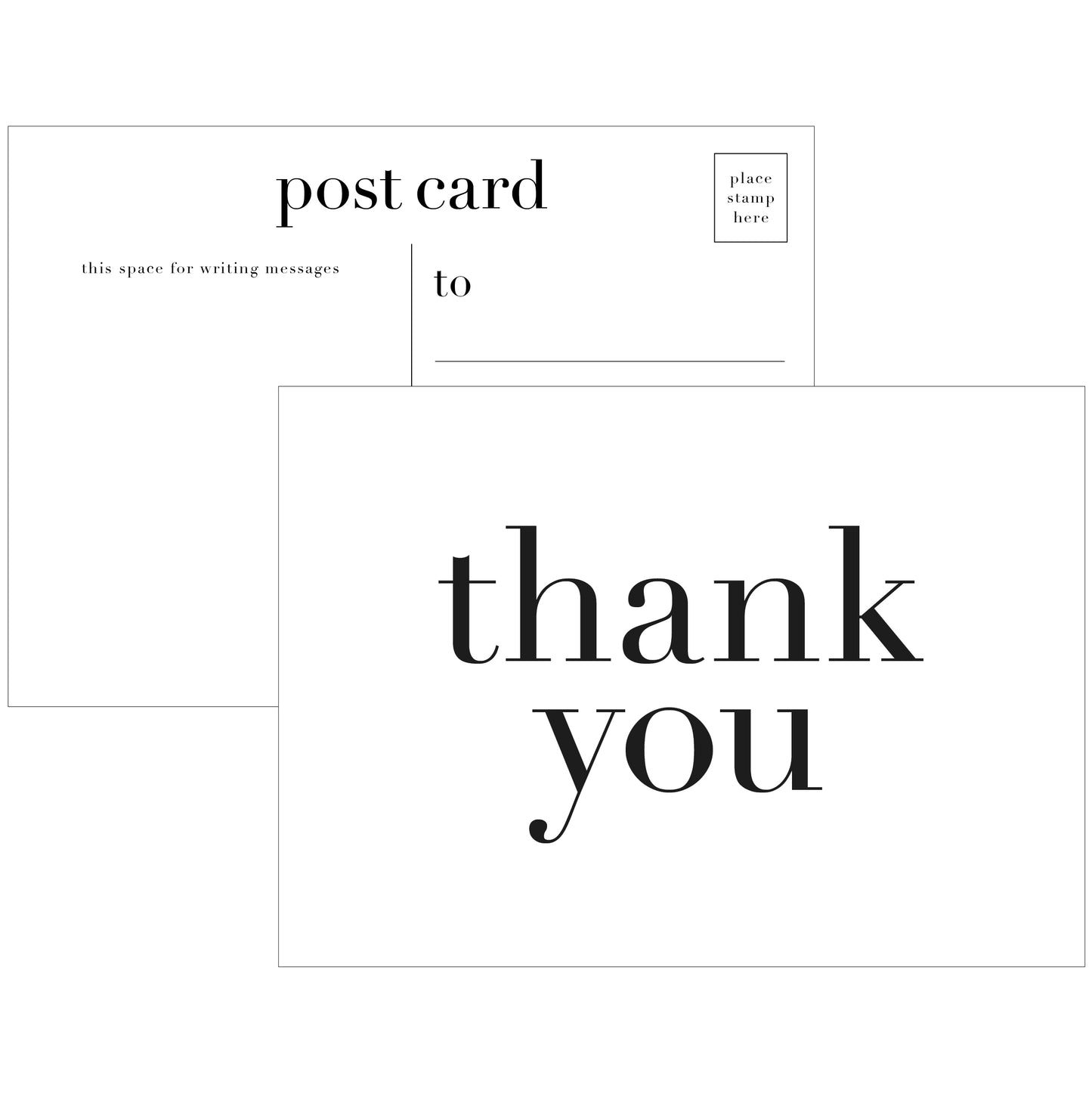 Modern Thank You Postcards | Black on White Paper - Set of 10 - Idea Chíc