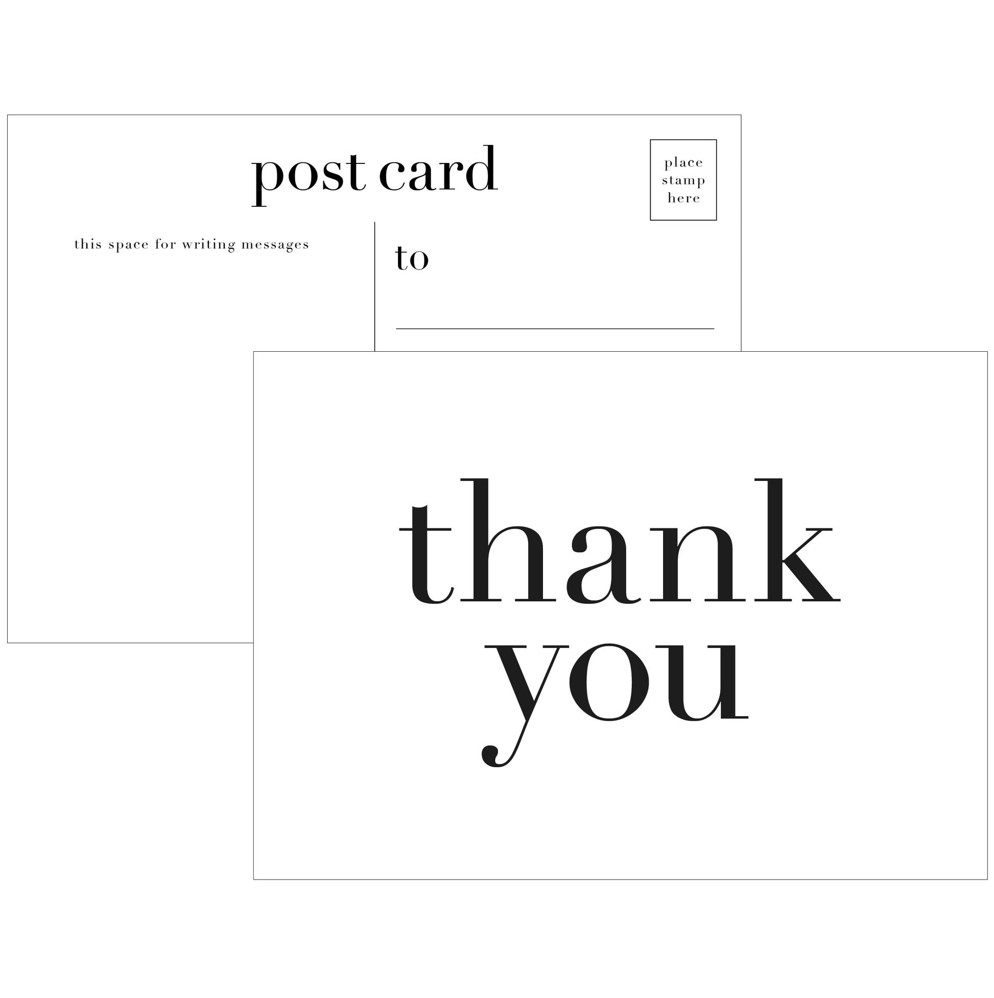 Modern Thank You Postcards  Black on White Paper - Pack of 10