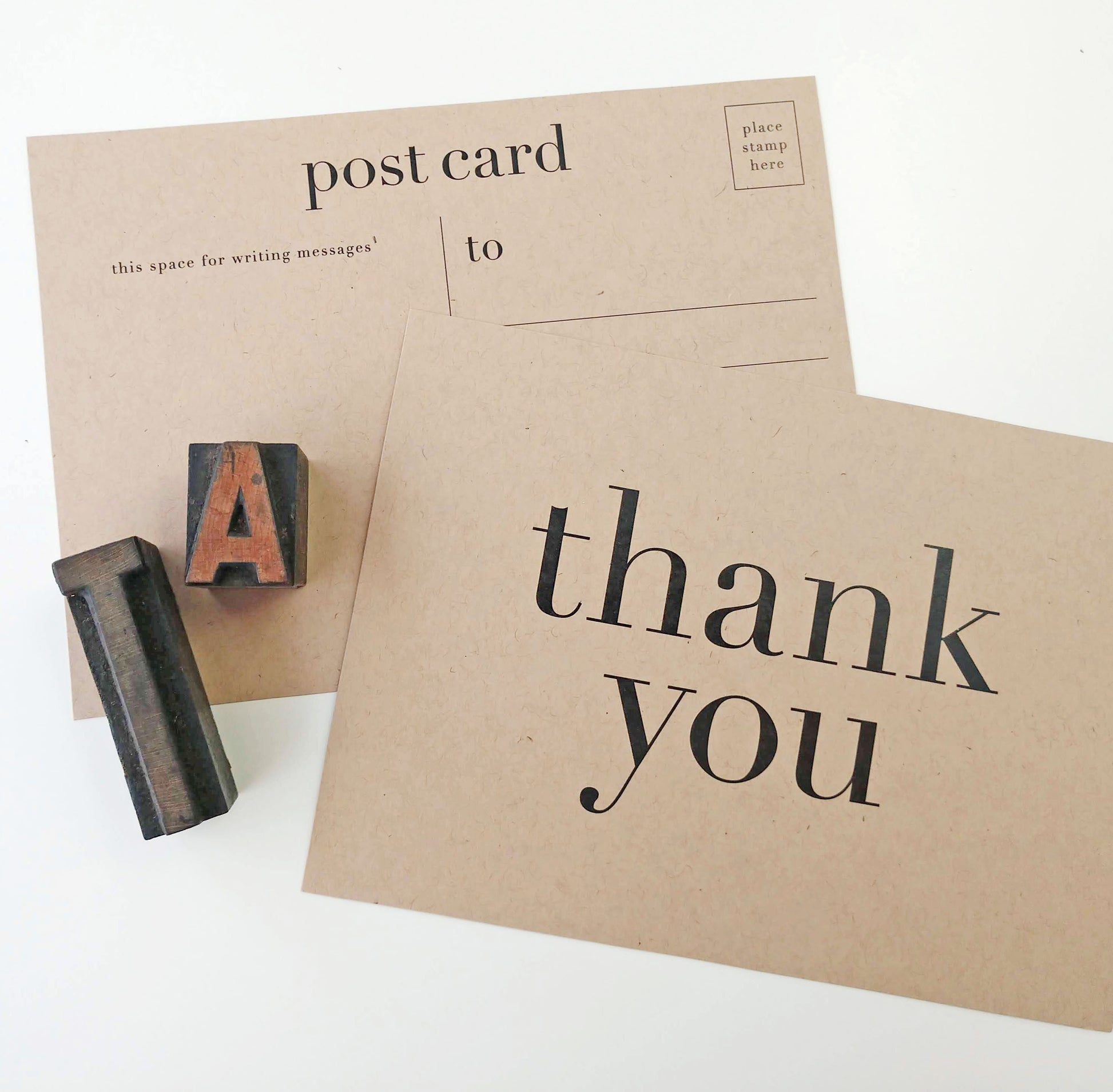 Modern Thank You Postcards | Black on Kraft Paper - Set of 10 - Idea Chíc