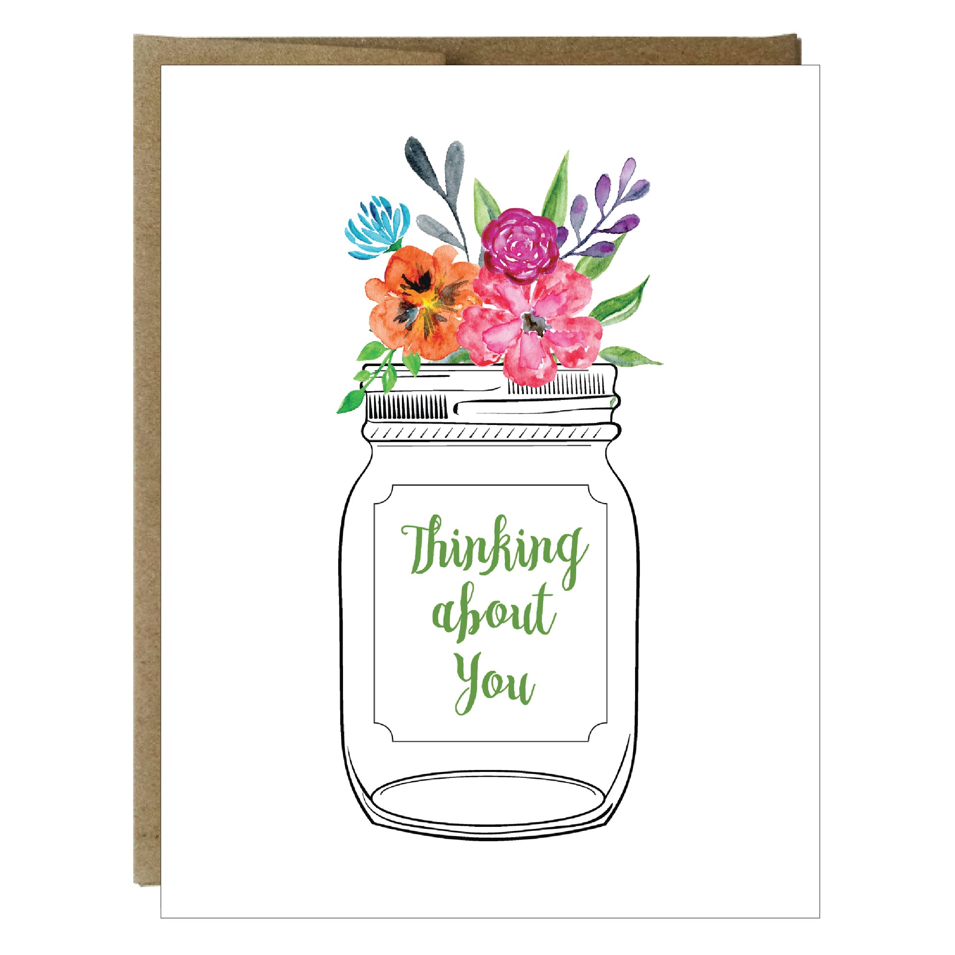 Mason Jar Bouquet Thinking About You Greeting Card - Idea Chíc